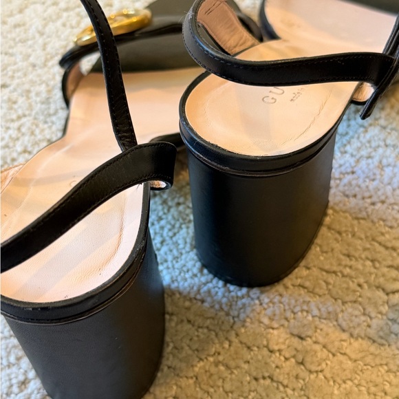 Gucci Black Leather Slingback Heels with Gold Double G - Picture 11 of 12